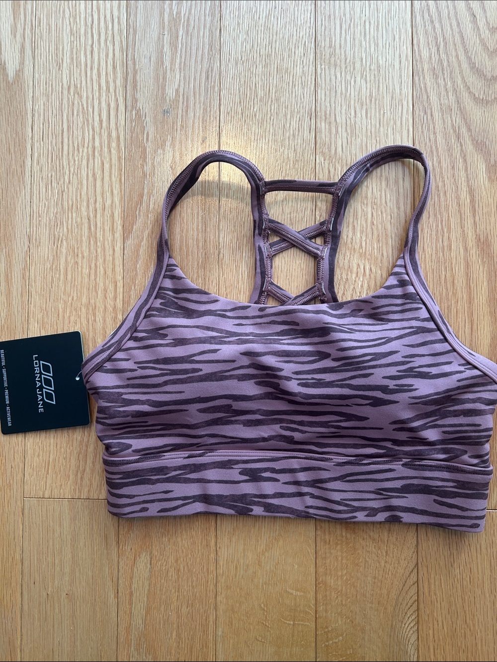 BNWT Lorna Jane Pink Zebra-Print Strappy Back Sports Bra